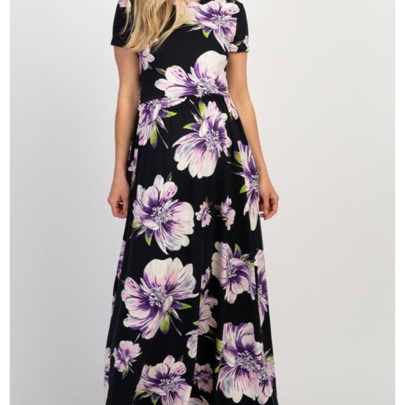 Pinkblush Dresses & Skirts - PinkBlush Black Floral Short Sleeve Maternity Maxi